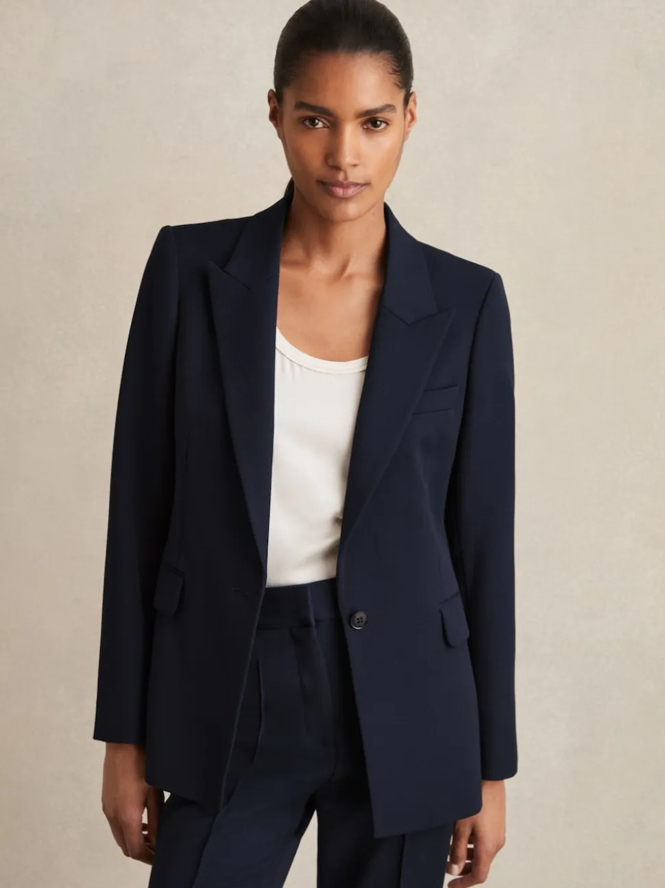 Reiss Navy Gabi Tailored Single Breasted Suit Blazer