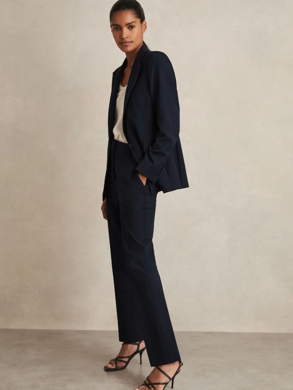 Reiss Navy Gabi Tailored Single Breasted Suit Blazer