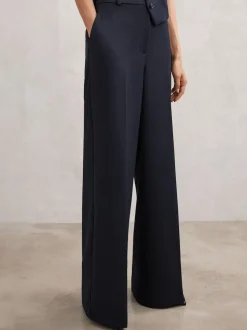 Reiss Navy Gabi Wide-Leg Suit Trousers