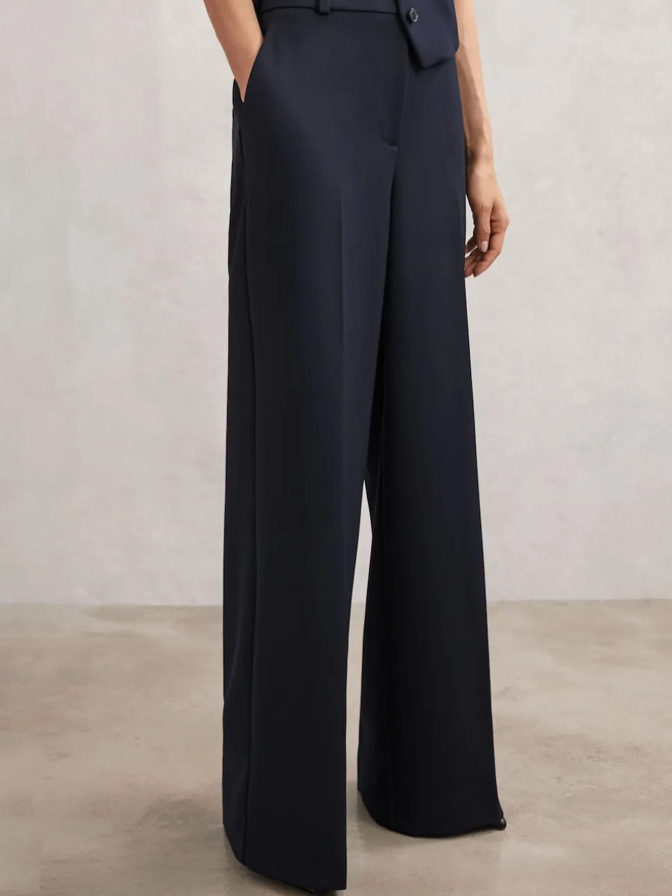 Reiss Navy Gabi Wide-Leg Suit Trousers