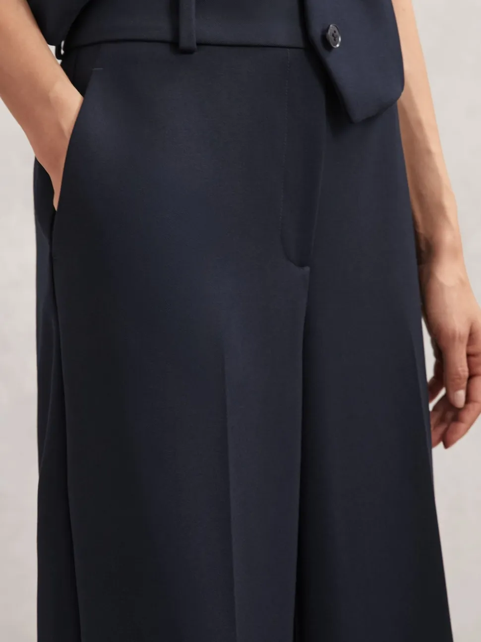 Reiss Navy Gabi Wide-Leg Suit Trousers