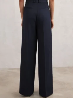 Reiss Navy Gabi Wide-Leg Suit Trousers