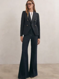 Reiss Navy Gigi Petite Wool-Blend Double-Breasted Blazer