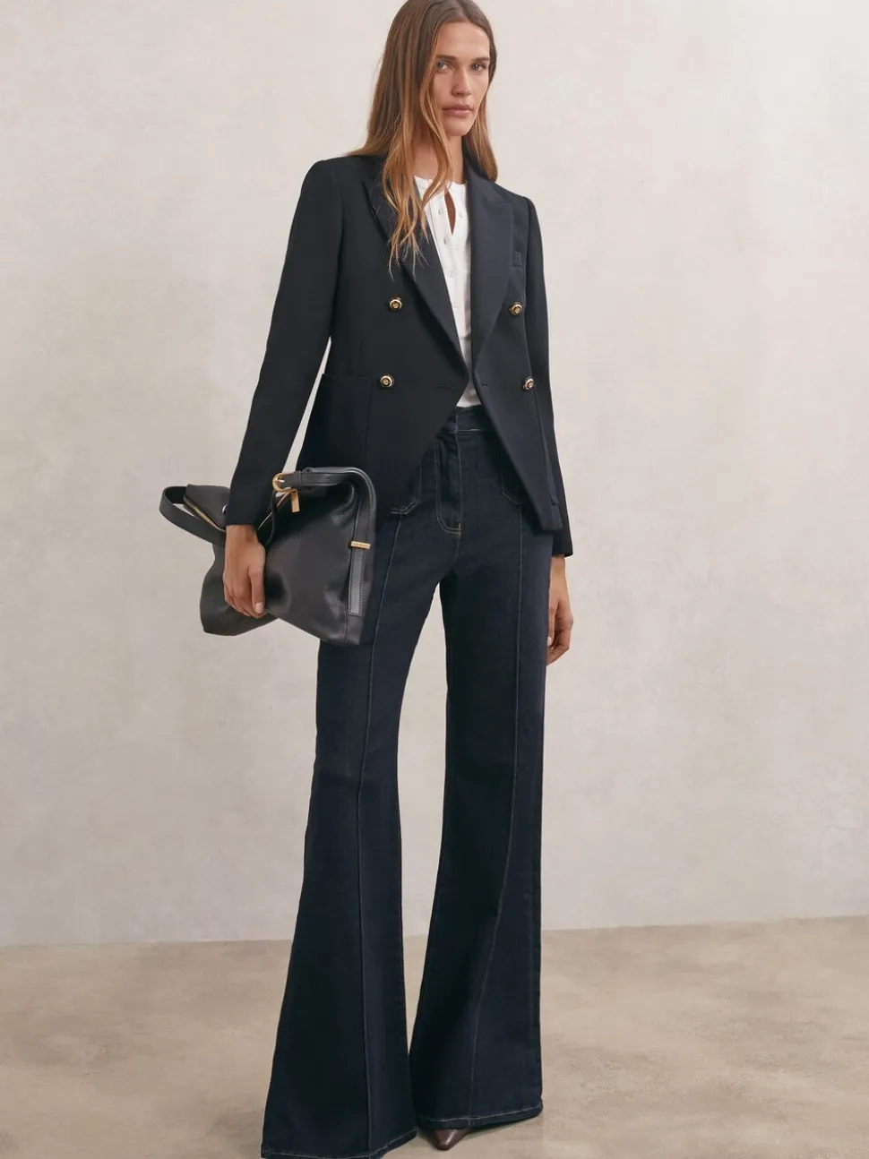 Reiss Navy Gigi Petite Wool-Blend Double-Breasted Blazer
