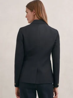 Reiss Navy Gigi Petite Wool-Blend Double-Breasted Blazer