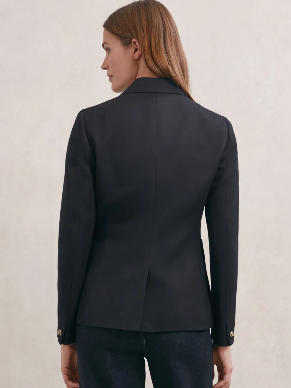 Reiss Navy Gigi Petite Wool-Blend Double-Breasted Blazer