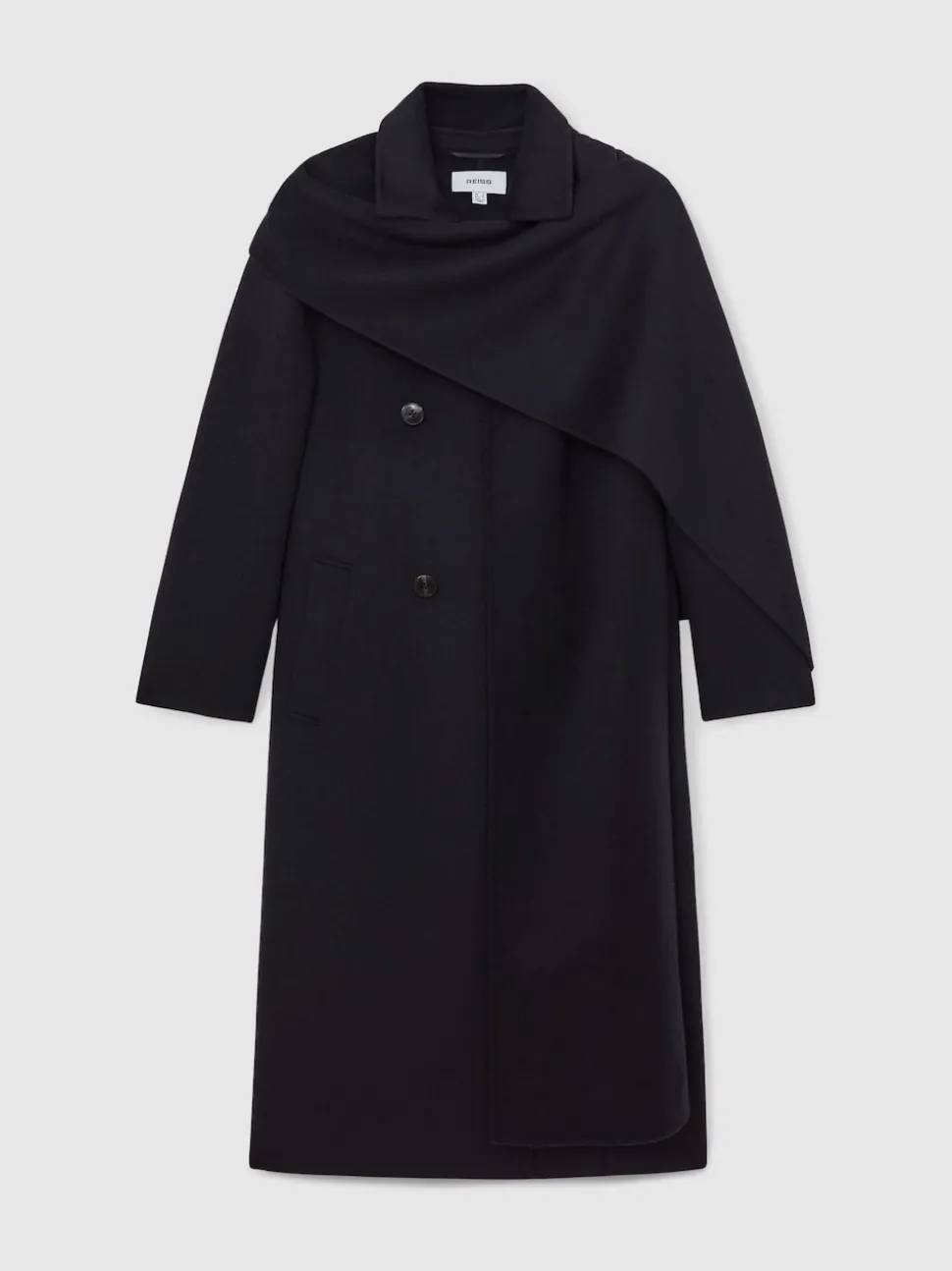 Reiss Navy Indira Wool-Blend Scarf Blindseam Coat