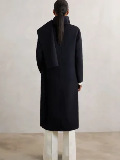 Reiss Navy Indira Wool-Blend Scarf Blindseam Coat