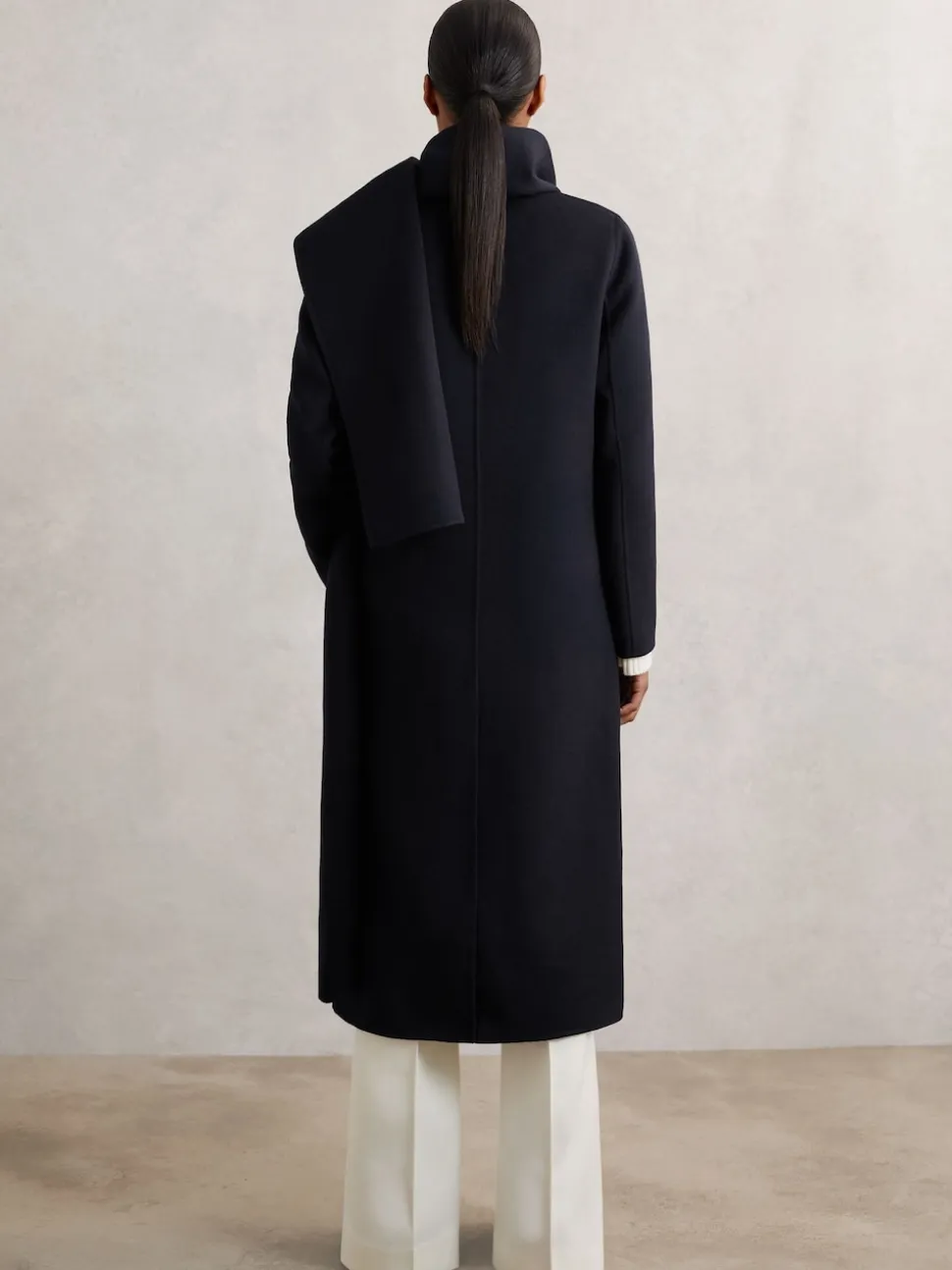 Reiss Navy Indira Wool-Blend Scarf Blindseam Coat