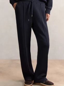 Reiss Navy Jemma Petite Premium Interlock Wide-Leg Joggers