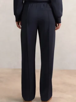 Reiss Navy Jemma Petite Premium Interlock Wide-Leg Joggers