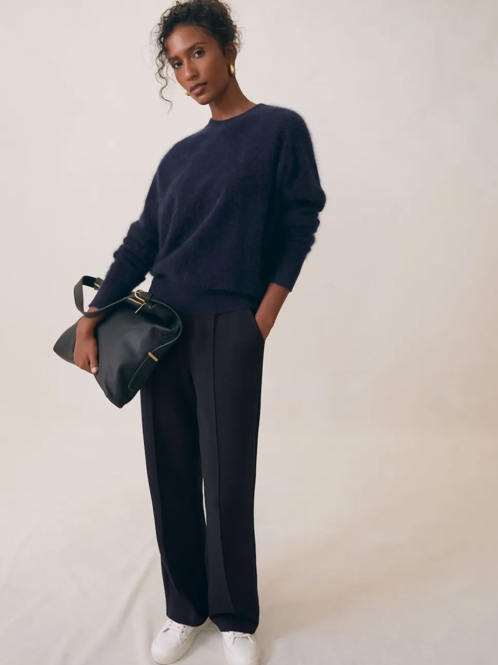 Reiss Navy Jemma Premium Interlock Wide-Leg Joggers