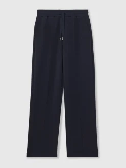 Reiss Navy Jemma Premium Interlock Wide-Leg Joggers