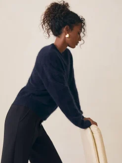 Reiss Navy Jemma Premium Interlock Wide-Leg Joggers