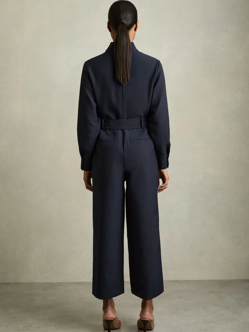 Reiss Navy Kaia Tailored Wide Leg Utility Jumpsuit