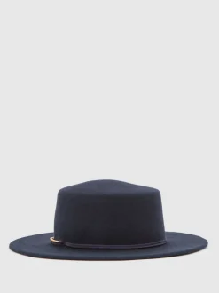 Reiss Navy Lacey Wool Felt Chain-Strap Fedora Hat