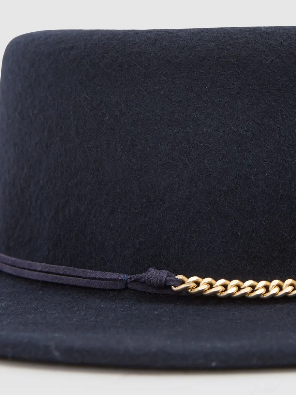 Reiss Navy Lacey Wool Felt Chain-Strap Fedora Hat