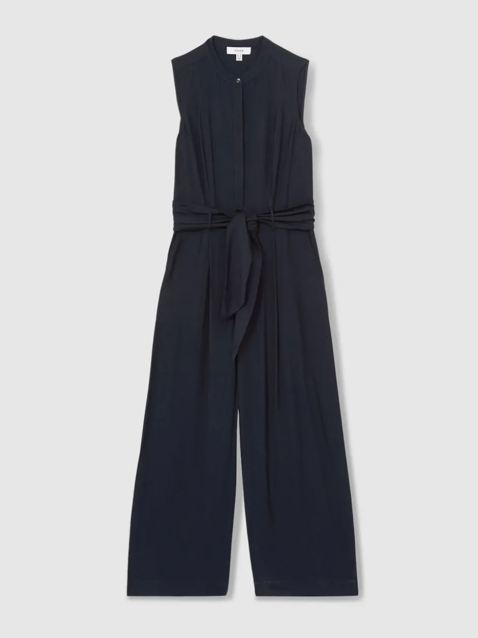 Reiss Navy Raven Wide-Leg Belted Jumpsuit