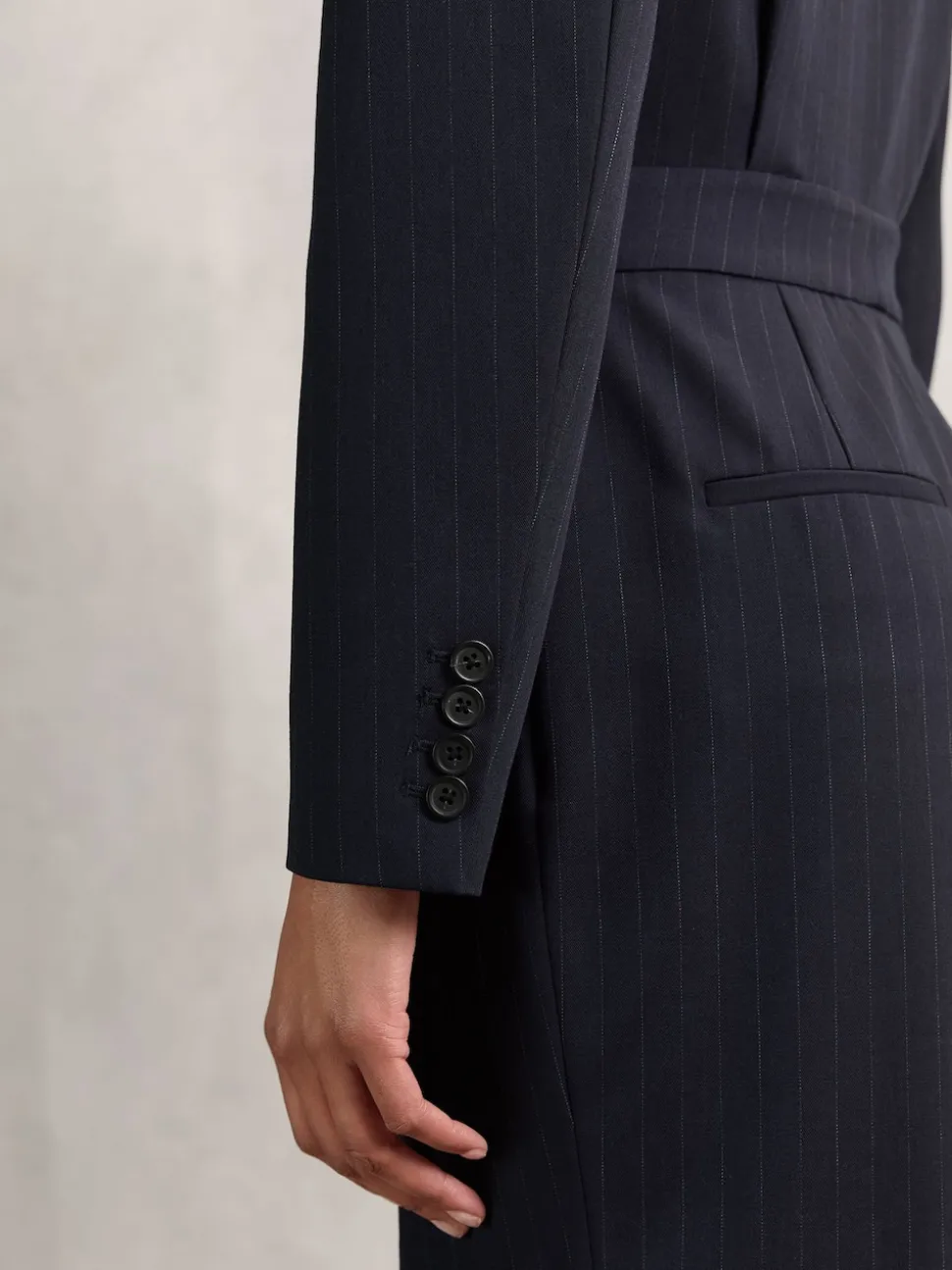 Reiss Navy Rhoda Pinstripe Tailored Wide-Leg Jumpsuit with Wool