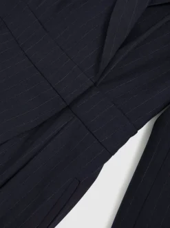 Reiss Navy Rhoda Pinstripe Tailored Wide-Leg Jumpsuit with Wool