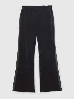 Reiss Navy Verda Velvet Satin-Stripe Flared Trousers