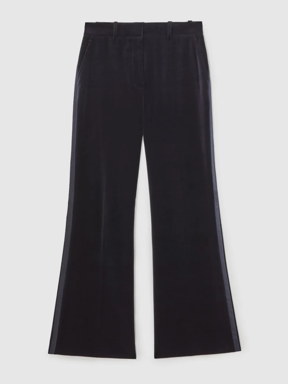 Reiss Navy Verda Velvet Satin-Stripe Flared Trousers