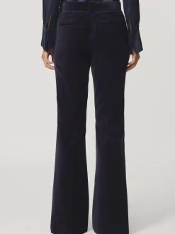 Reiss Navy Verda Velvet Satin-Stripe Flared Trousers
