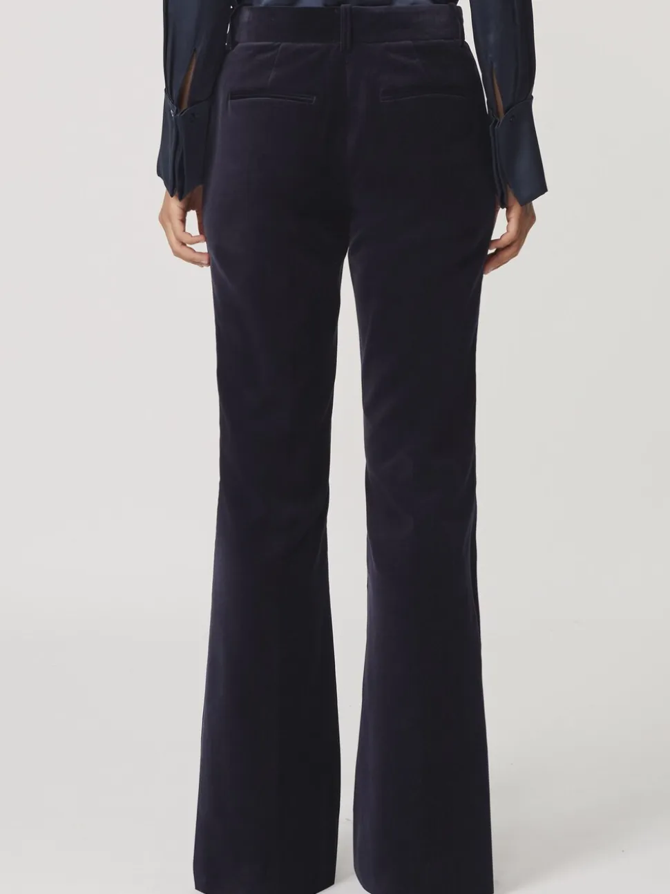 Reiss Navy Verda Velvet Satin-Stripe Flared Trousers