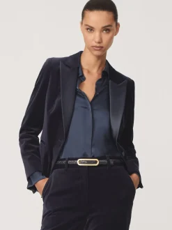 Reiss Navy Verda Velvet Single-Breasted Tuxedo Blazer