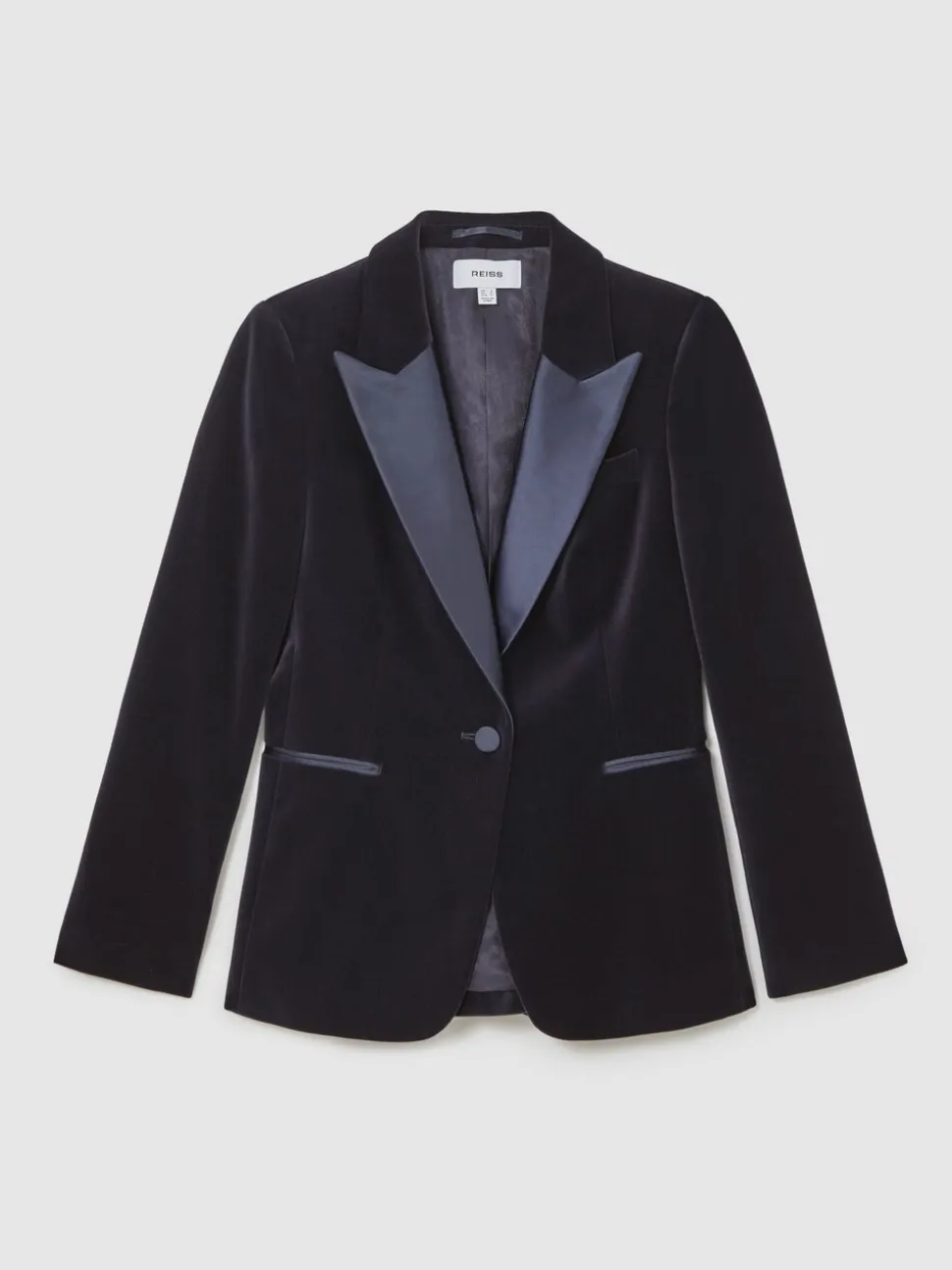 Reiss Navy Verda Velvet Single-Breasted Tuxedo Blazer