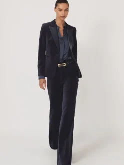 Reiss Navy Verda Velvet Single-Breasted Tuxedo Blazer