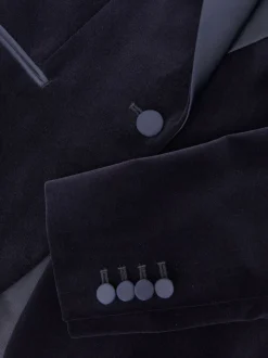 Reiss Navy Verda Velvet Single-Breasted Tuxedo Blazer
