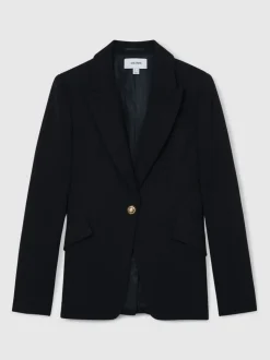 Reiss Navy Wynn Single-Breasted Textured Blazer Wool-Blend