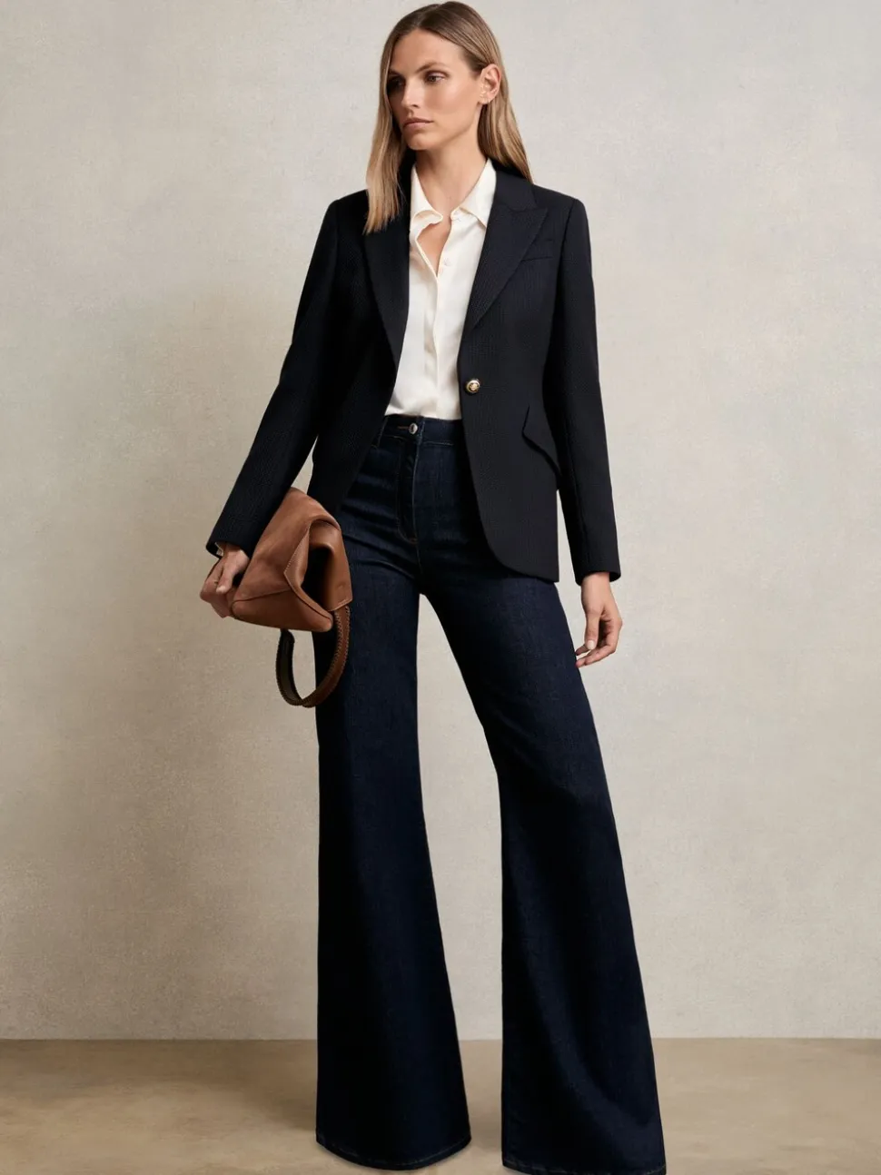 Reiss Navy Wynn Single-Breasted Textured Blazer Wool-Blend