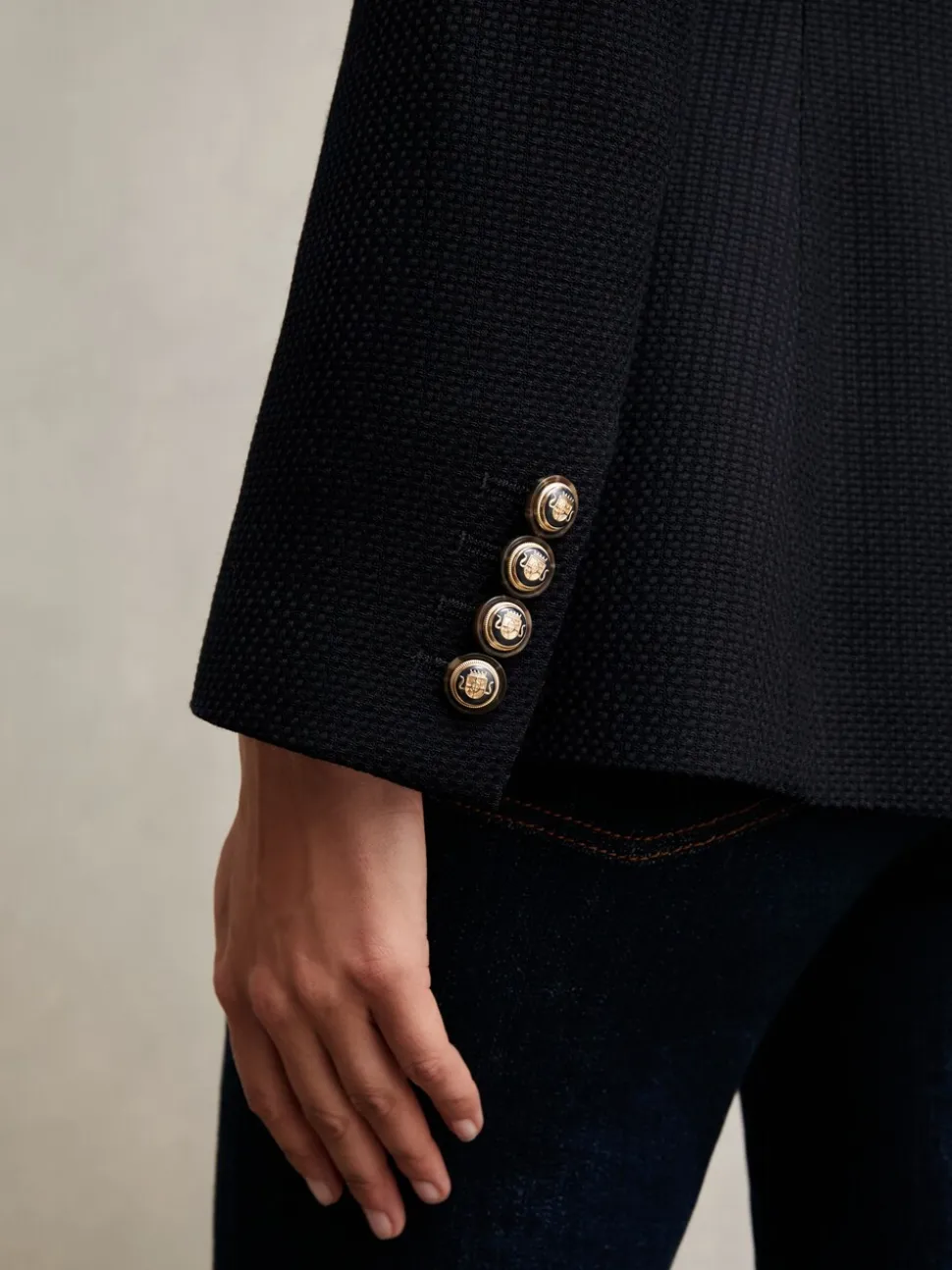 Reiss Navy Wynn Single-Breasted Textured Blazer Wool-Blend