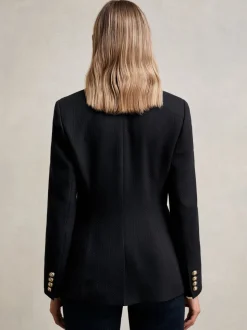 Reiss Navy Wynn Single-Breasted Textured Blazer Wool-Blend