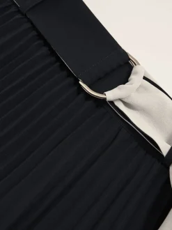 Reiss Navy/Ivory Goldie Belted Pleated Midi Skirt