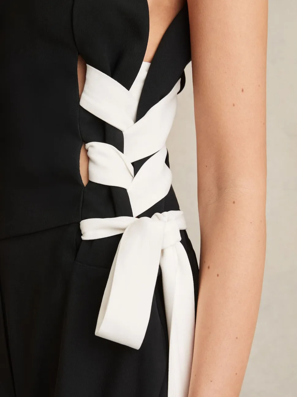 Reiss Navy/White Emma Lace-Up Side Wide-Leg Jumpsuit
