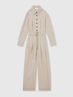 Reiss Neutral Abigail Tailored Wide Leg Jumpsuit