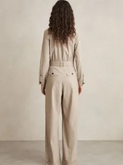 Reiss Neutral Abigail Tailored Wide Leg Jumpsuit