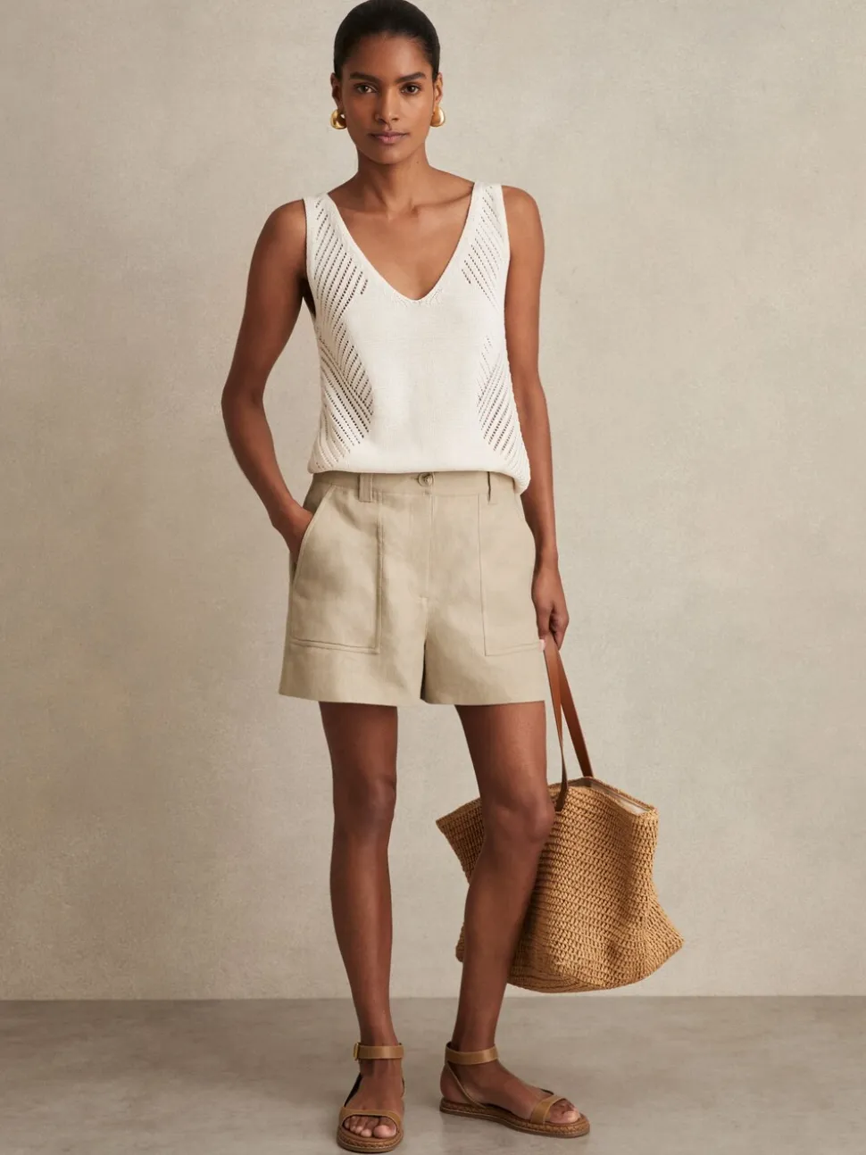Reiss Neutral Ashby Linen Shorts