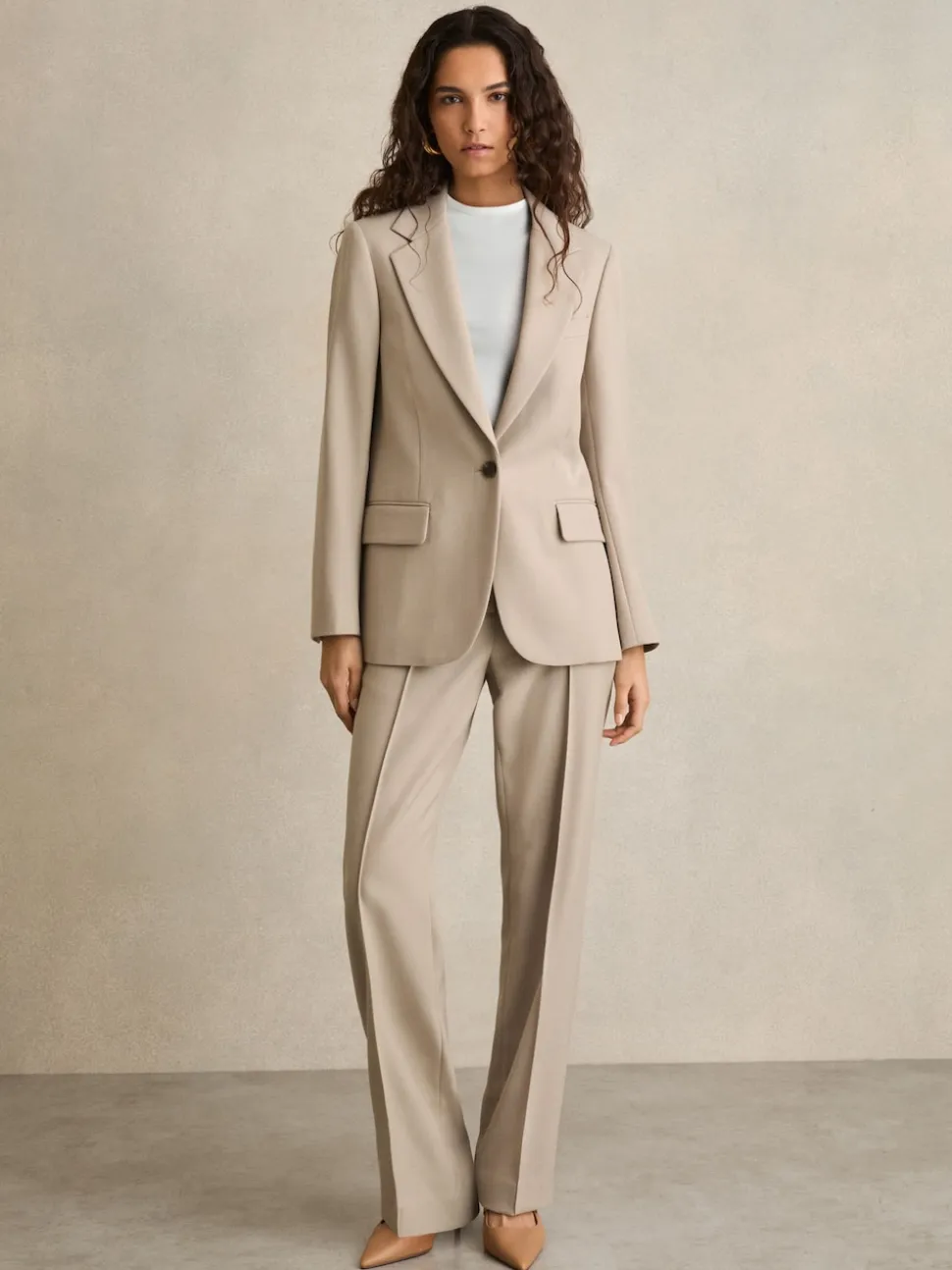 Reiss Neutral Brittany Straight-Leg Textured Wool-Blend Suit Trousers