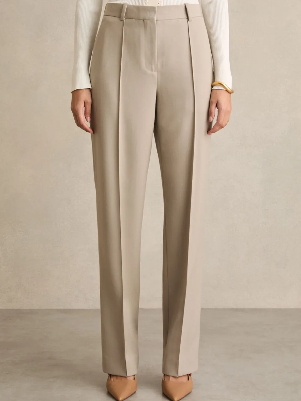 Reiss Neutral Brittany Straight-Leg Textured Wool-Blend Suit Trousers