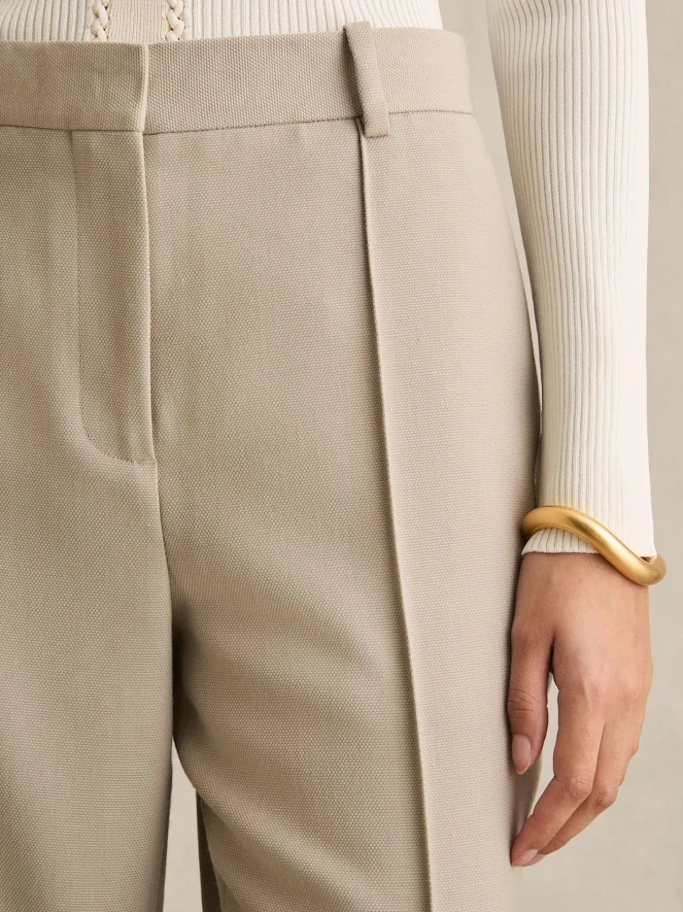 Reiss Neutral Brittany Straight-Leg Textured Wool-Blend Suit Trousers