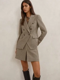 Reiss Neutral Check Hartley Wool-Blend Double-Breasted Check Blazer