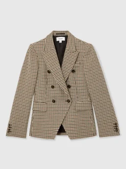 Reiss Neutral Check Hartley Wool-Blend Double-Breasted Check Blazer