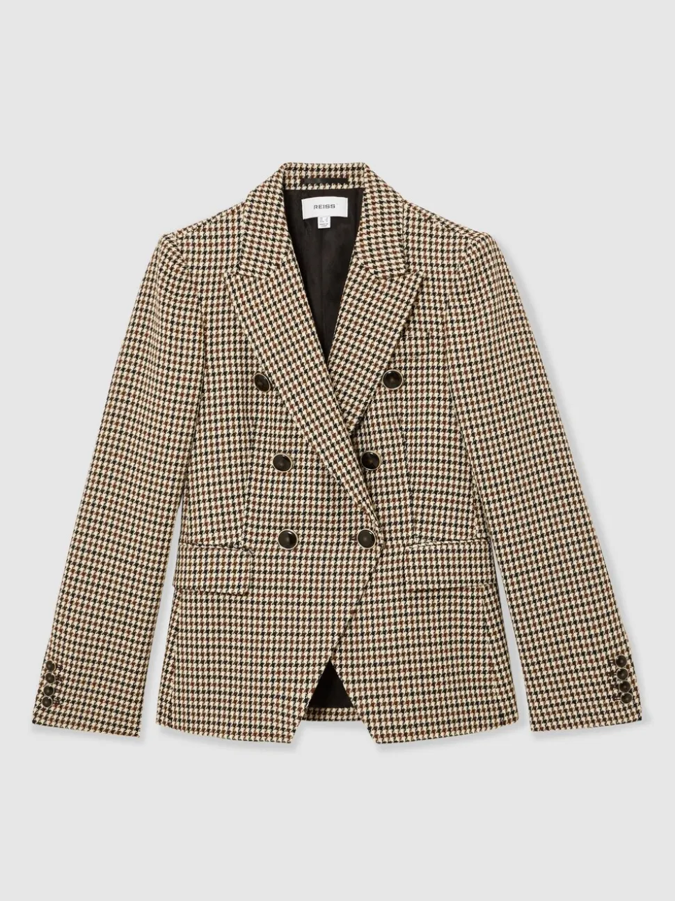 Reiss Neutral Check Hartley Wool-Blend Double-Breasted Check Blazer