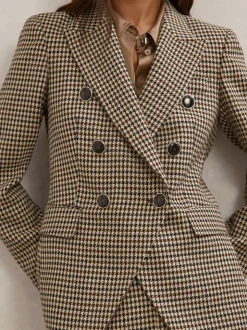 Reiss Neutral Check Hartley Wool-Blend Double-Breasted Check Blazer