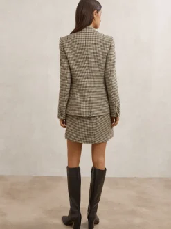 Reiss Neutral Check Hartley Wool-Blend Double-Breasted Check Blazer