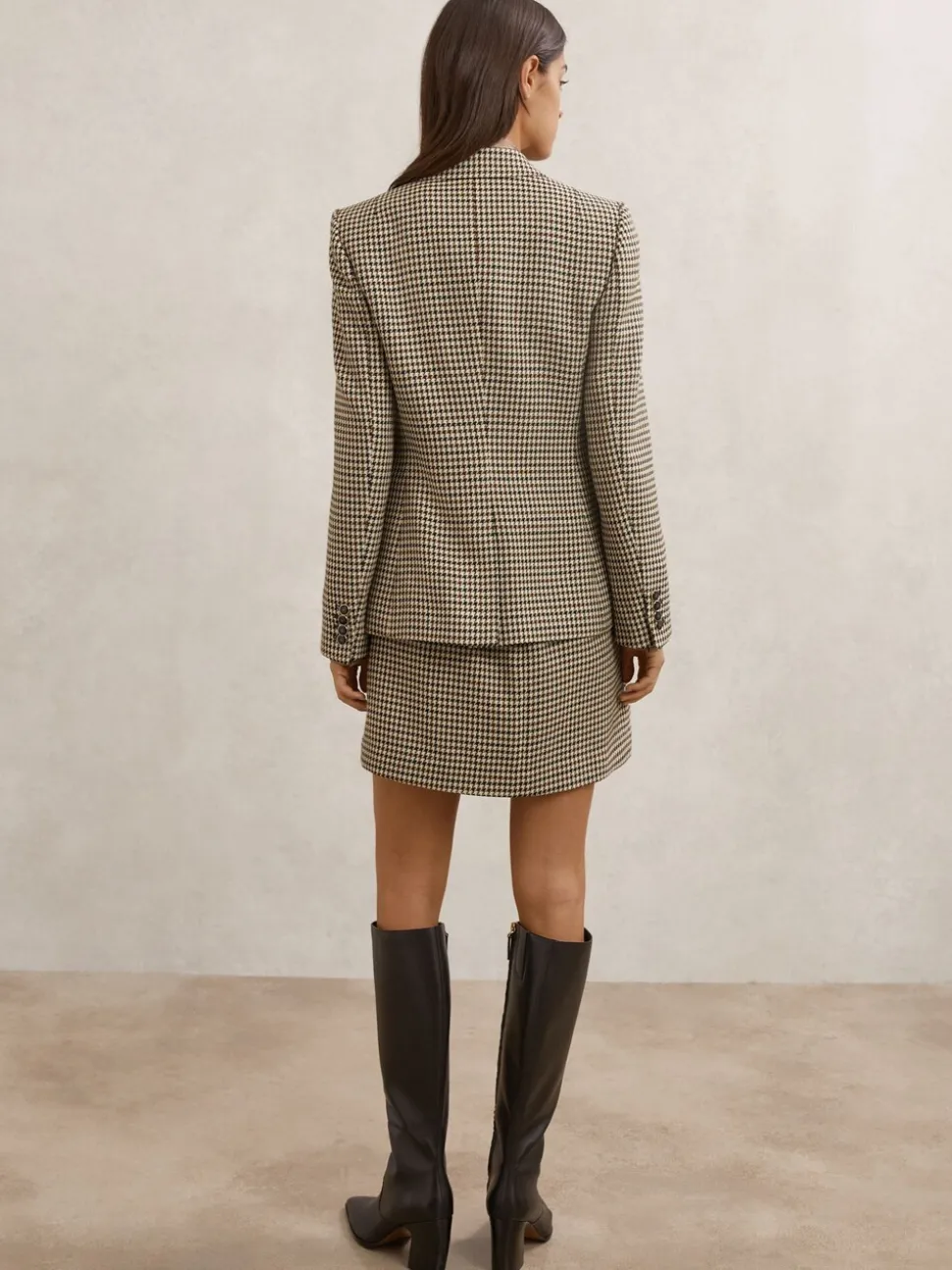 Reiss Neutral Check Hartley Wool-Blend Double-Breasted Check Blazer